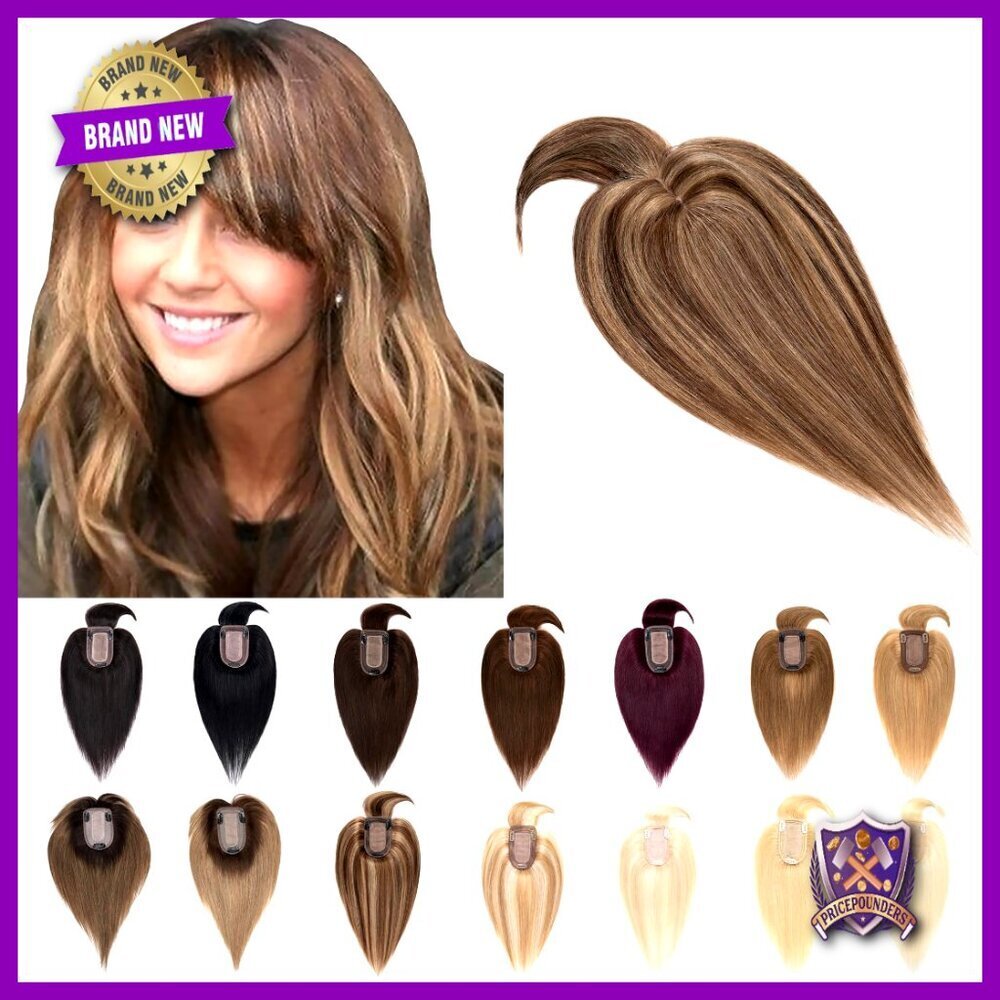 Human Hair Topper With Bangs Silk Base Clip In Hairpiece Add Volume